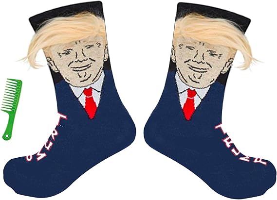 Donald Hair Blue Funny Socks For Supporters of Donald President, Novelty Gag Gifts For Father's Day and 4th of july, Onesize