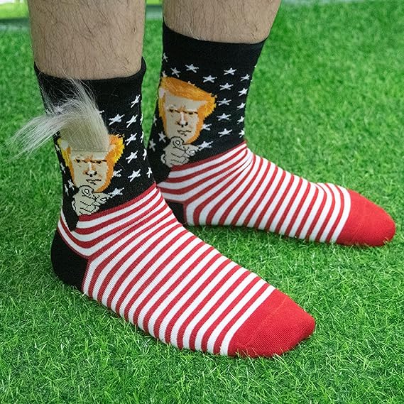 Donald Hair Finger Funny Socks For Supporters of Donald President, Novelty Gag Gifts For Father's Day and 4th of july, Onesize
