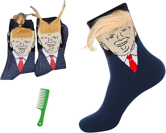 Donald Hair Blue Funny Socks For Supporters of Donald President, Novelty Gag Gifts For Father's Day and 4th of july, Onesize